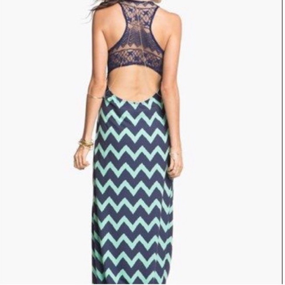 Lace open back Chevron maxi dress